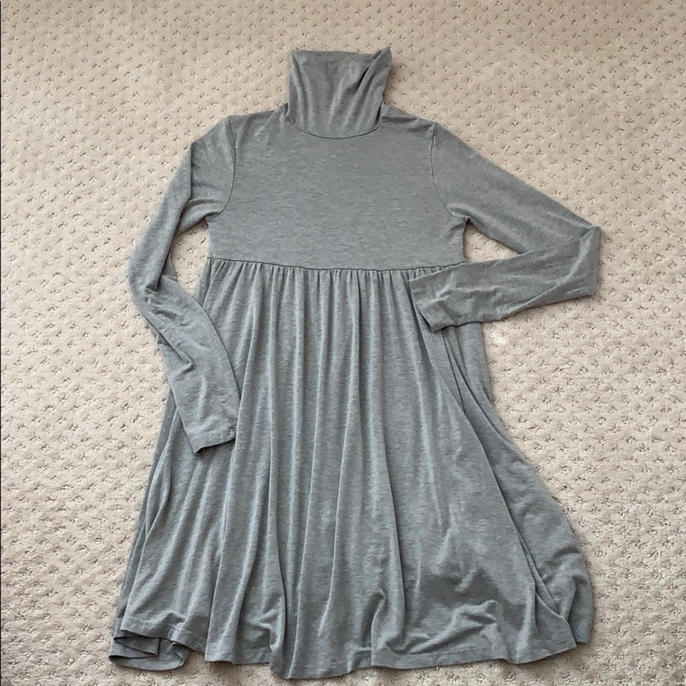 Gray Jersey Turtleneck Swing Dress